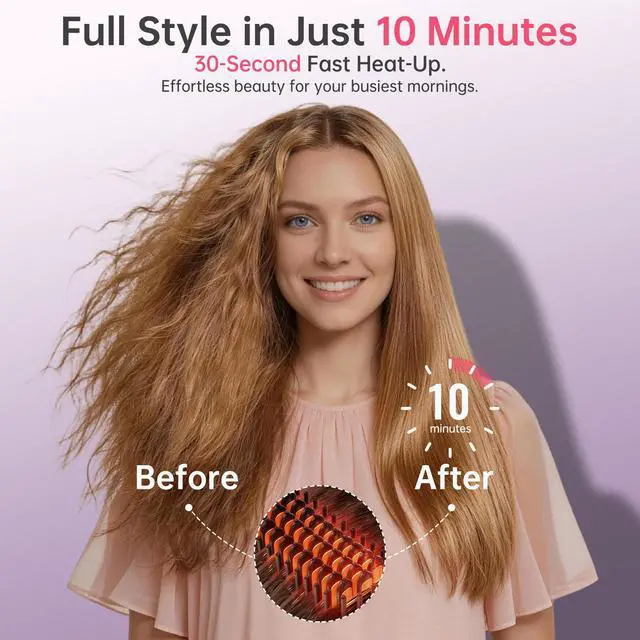 Alt view image 4 of 7 - Hair Straightener Brush, Cordless Portable Straightening Brush with MCH Ceramic Heating, Ionic & Far Infrared Rechargeable Heated Comb, Travel Hair Straightener, Quick Styling for Smooth & Shiny Hair