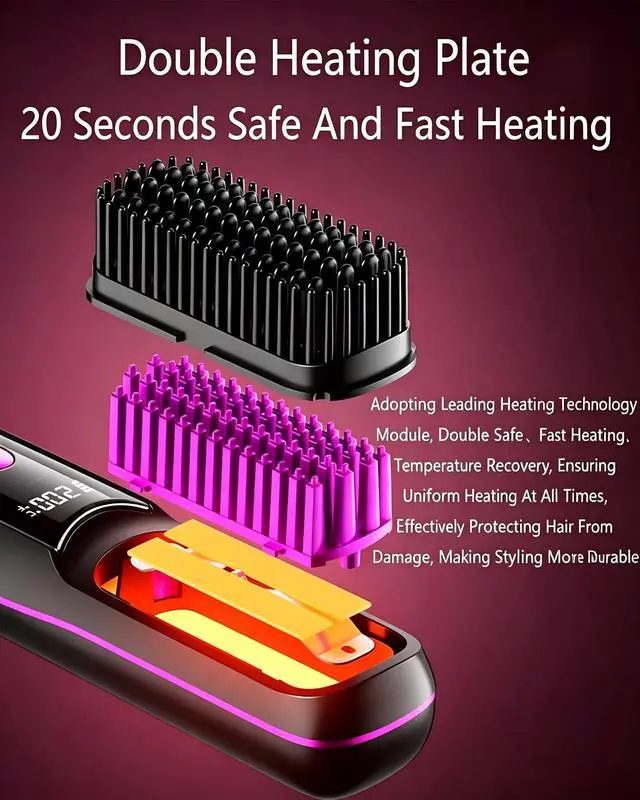 Alt view image 2 of 6 - Go Brush Pro Hair Straightener, Cordless Ionic Comb with 6000mAh Battery, Fast Heating, Portable Travel Design, Rechargeable Straightening and Curling Brush, White