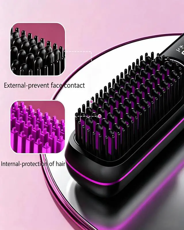Alt view image 3 of 6 - Go Brush Pro Hair Straightener, Cordless Ionic Comb with 6000mAh Battery, Fast Heating, Portable Travel Design, Rechargeable Straightening and Curling Brush, White