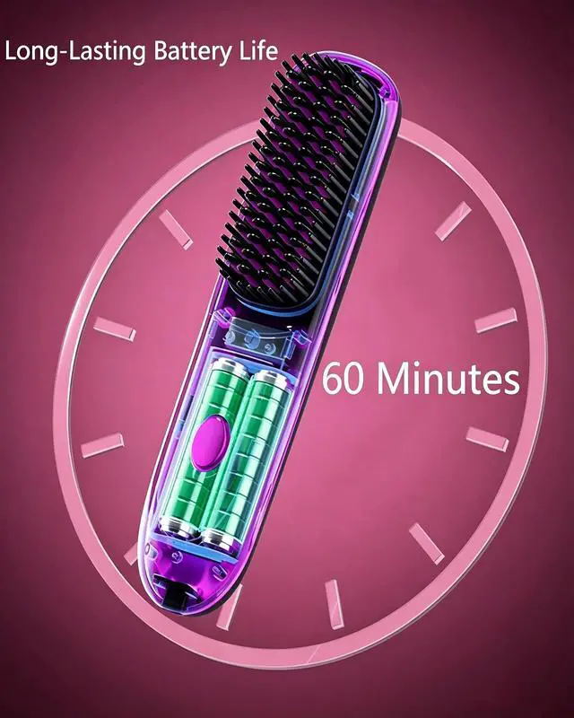 Alt view image 6 of 6 - Go Brush Pro Hair Straightener, Cordless Ionic Comb with 6000mAh Battery, Fast Heating, Portable Travel Design, Rechargeable Straightening and Curling Brush, White