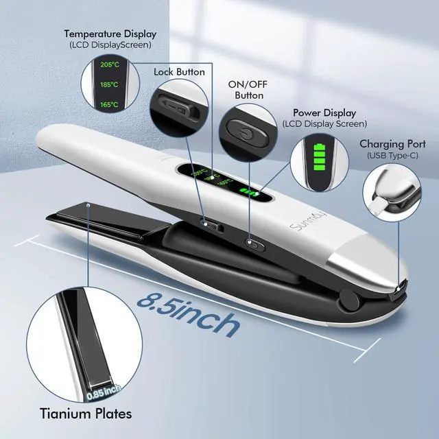 Alt view image 4 of 7 - Cordless Hair Straightener, Portable Mini Flat Iron Hair Straightener for Travel, 20s Fast Heating, 5000mAh USB-C Rechargeable, Dual Voltage Hair Straighteners and Curlers 2 in 1 for Women