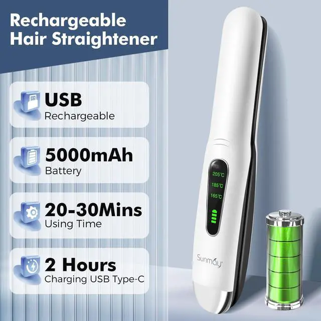 Alt view image 6 of 7 - Cordless Hair Straightener, Portable Mini Flat Iron Hair Straightener for Travel, 20s Fast Heating, 5000mAh USB-C Rechargeable, Dual Voltage Hair Straighteners and Curlers 2 in 1 for Women