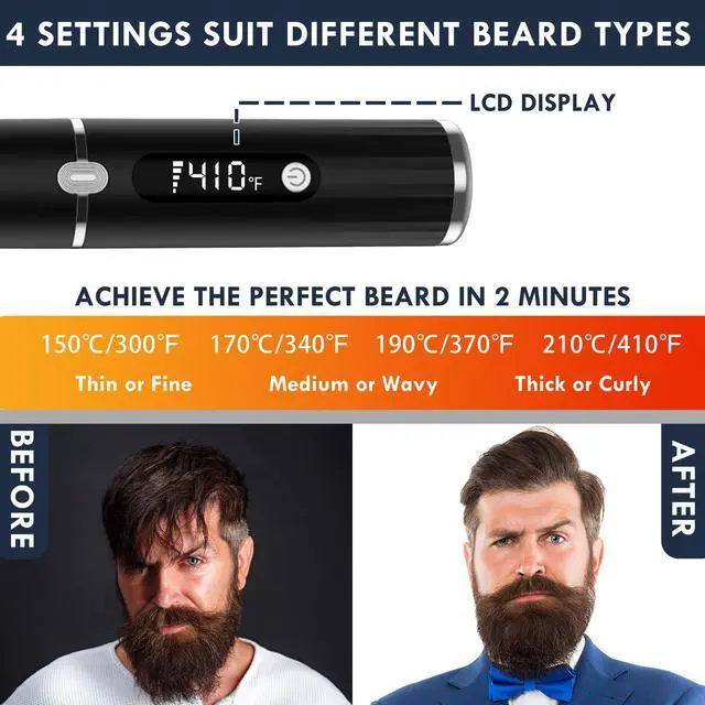 Alt view image 3 of 7 - Beard Straightener for Men - Cordless Heated Beard Straightening Comb with LCD, Beard and Hair Straightener Brush Hot Comb, Anti-Scald & Automatic Shut-Off, Portable for Travel