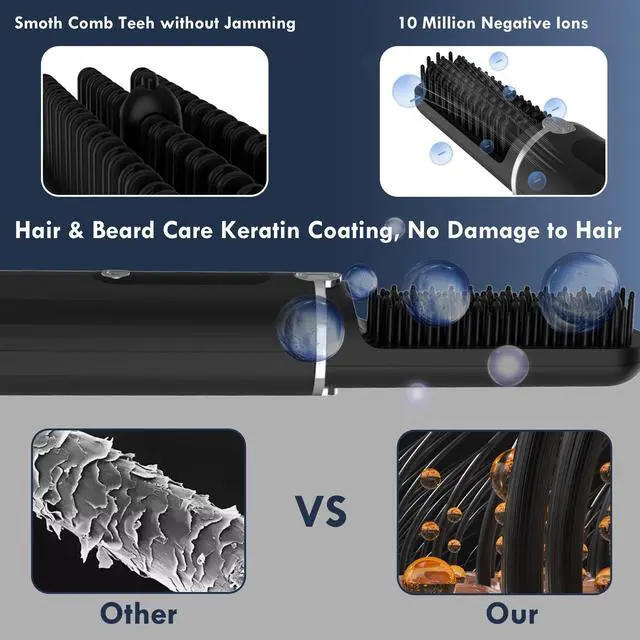 Alt view image 7 of 7 - Beard Straightener for Men - Cordless Heated Beard Straightening Comb with LCD, Beard and Hair Straightener Brush Hot Comb, Anti-Scald & Automatic Shut-Off, Portable for Travel