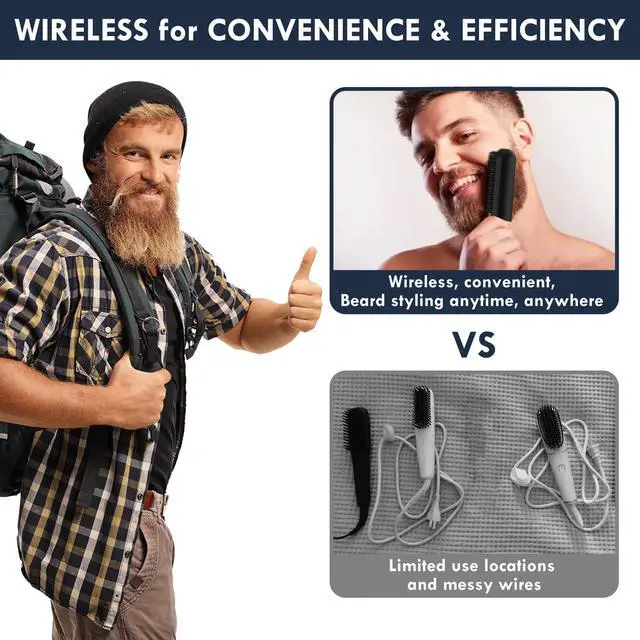 Alt view image 5 of 7 - Beard Straightener for Men - Cordless Heated Beard Straightening Comb with LCD, Beard and Hair Straightener Brush Hot Comb, Anti-Scald & Automatic Shut-Off, Portable for Travel