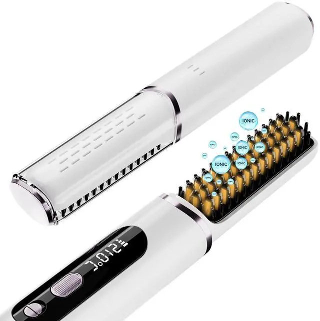 Main image of Cordless Hair Straightener Brush, 2026 Upgraded Portable Straightening Brush for Women Travel, Negative Ionic Anti-Scald Hot Comb, MCH Ceramic Heating, Dual Voltage, 4000mAh Battery 60 Min Runtime