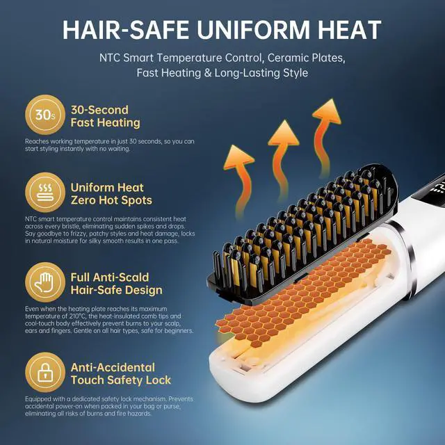 Alt view image 5 of 7 - Cordless Hair Straightener Brush, 2026 Upgraded Portable Straightening Brush for Women Travel, Negative Ionic Anti-Scald Hot Comb, MCH Ceramic Heating, Dual Voltage, 4000mAh Battery 60 Min Runtime