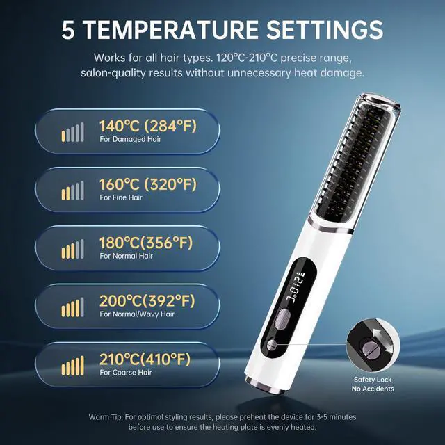 Alt view image 6 of 7 - Cordless Hair Straightener Brush, 2026 Upgraded Portable Straightening Brush for Women Travel, Negative Ionic Anti-Scald Hot Comb, MCH Ceramic Heating, Dual Voltage, 4000mAh Battery 60 Min Runtime