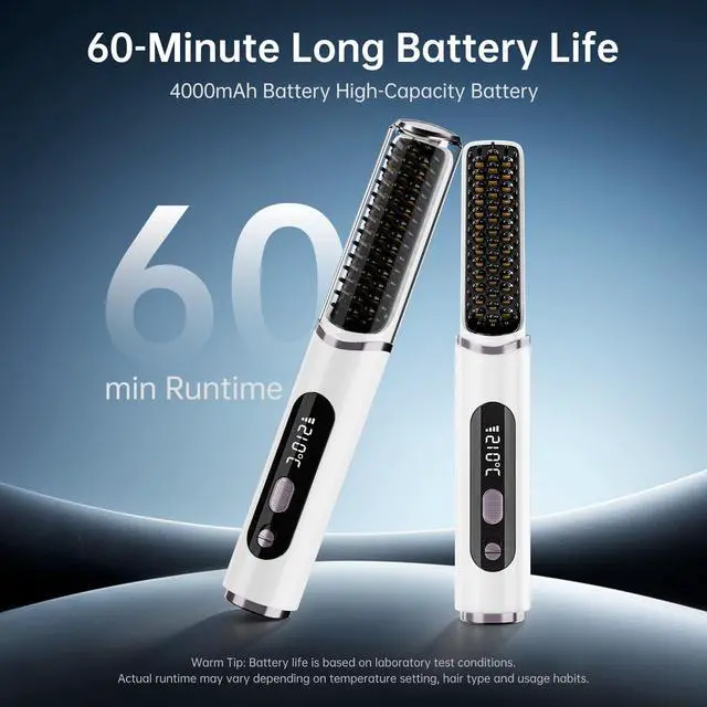 Alt view image 7 of 7 - Cordless Hair Straightener Brush, 2026 Upgraded Portable Straightening Brush for Women Travel, Negative Ionic Anti-Scald Hot Comb, MCH Ceramic Heating, Dual Voltage, 4000mAh Battery 60 Min Runtime