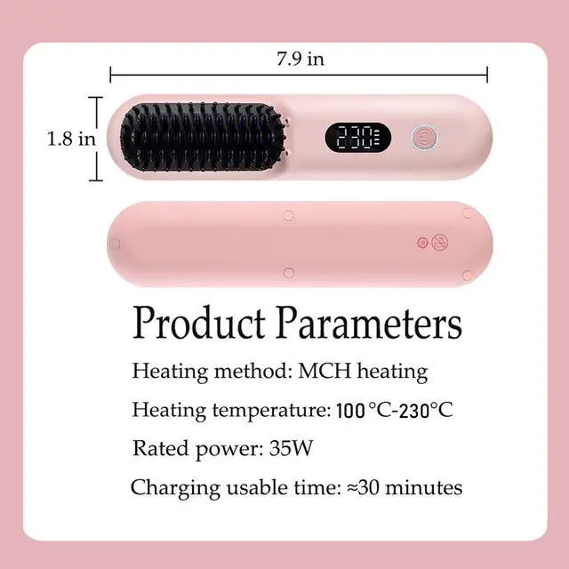 Alt view image 2 of 7 - Porta Cordless Hair Straightener Brush,Upgraded 230 446°F 9600mAH Capacity
