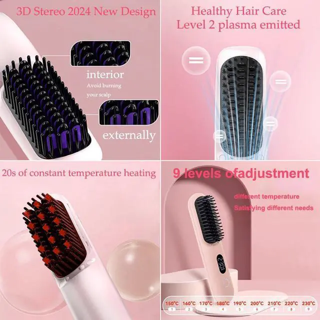 Alt view image 4 of 7 - Porta Cordless Hair Straightener Brush,Upgraded 230 446°F 9600mAH Capacity