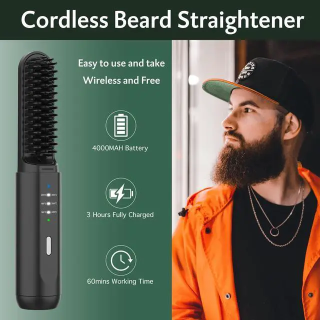 Alt view image 2 of 7 - Cordless Beard Straightener for Men, Heated Beard Brush For Travel & Home