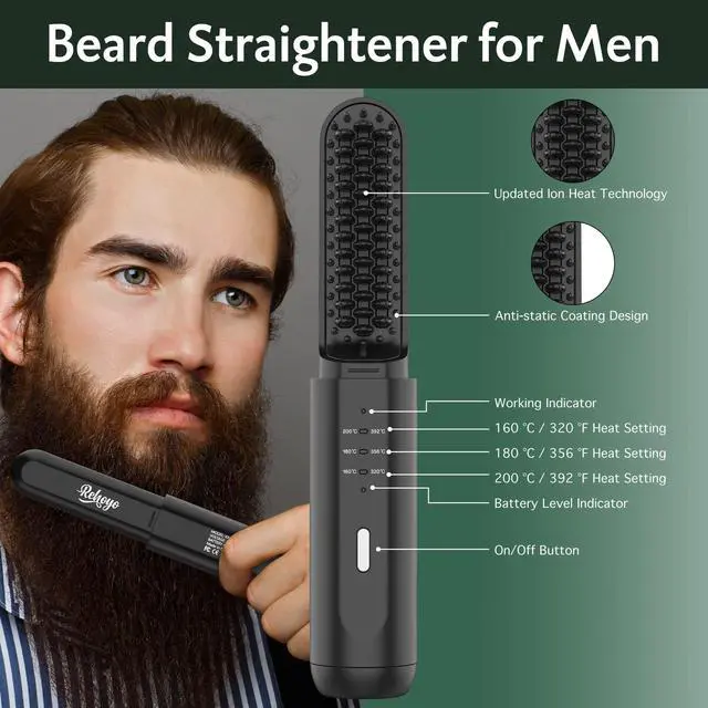 Alt view image 4 of 7 - Cordless Beard Straightener for Men, Heated Beard Brush For Travel & Home