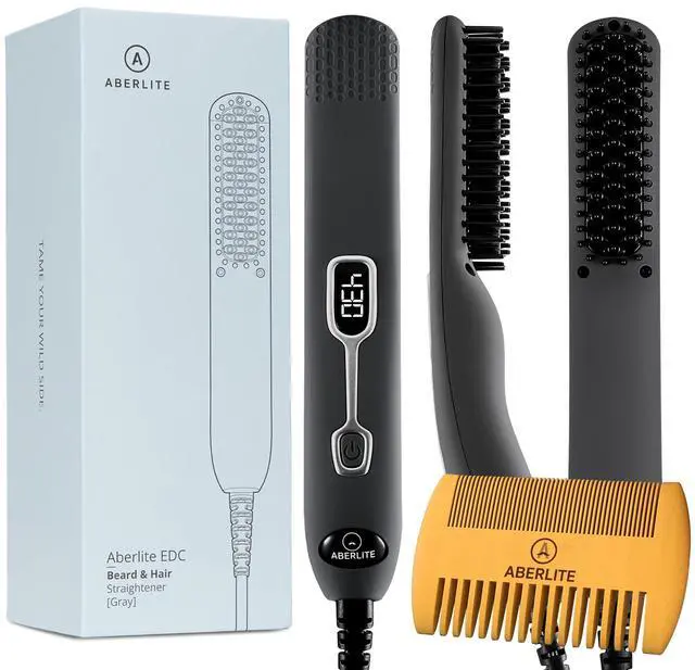 Main image of EDC - Premium Beard Straightener Brush - Professional Heated Straightening Comb and Grooming Kit for Men (Gray)