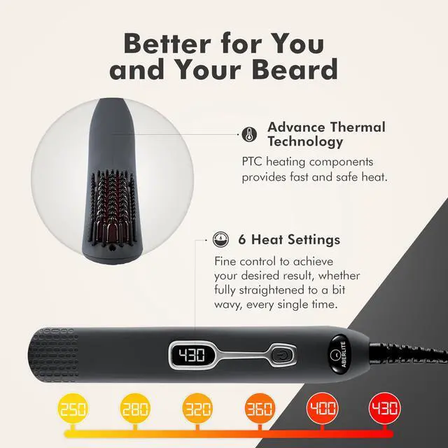 Alt view image 2 of 7 - EDC - Premium Beard Straightener Brush - Professional Heated Straightening Comb and Grooming Kit for Men (Gray)