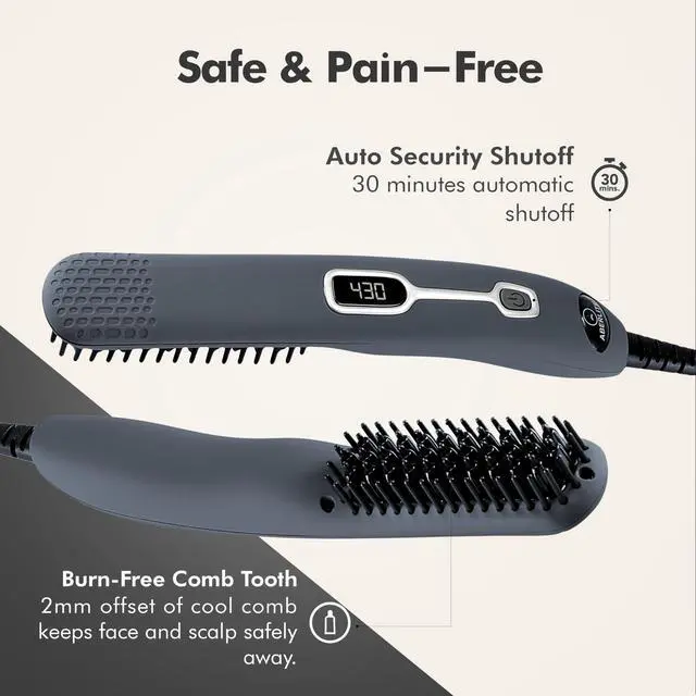 Alt view image 4 of 7 - EDC - Premium Beard Straightener Brush - Professional Heated Straightening Comb and Grooming Kit for Men (Gray)