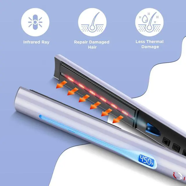 Alt view image 2 of 7 - Infrared Titanium Flat Iron Hair Straightener 1 Inch