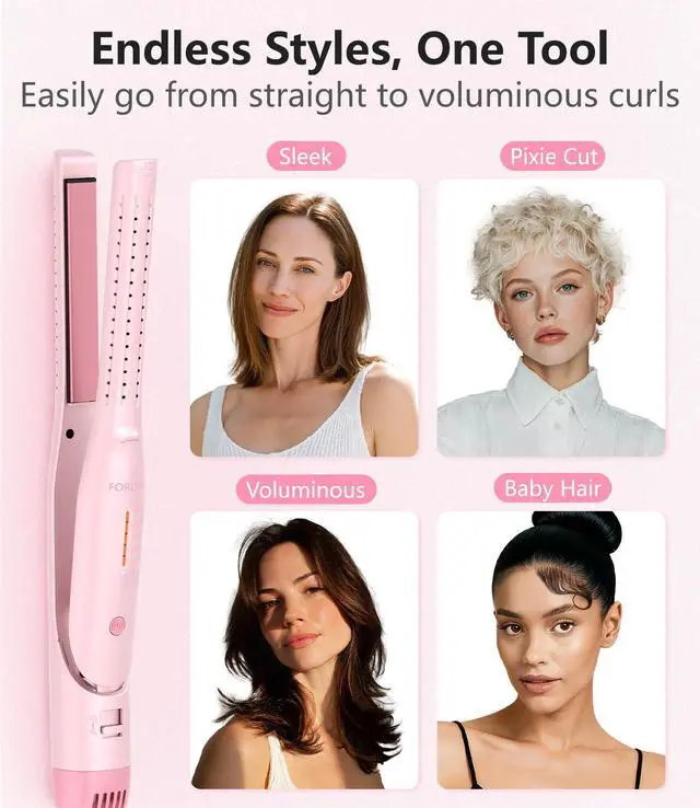 Alt view image 2 of 7 - Pencil Curling Iron, Cool Curl Pencil Curling Iron for Short Hair, Pixie Cut & Edge, 0.6'' Mini Flat Iron Hair Straightener, Portable Travel 2 in 1 Flat Curling Iron, Anti-Scald, Dual Voltage