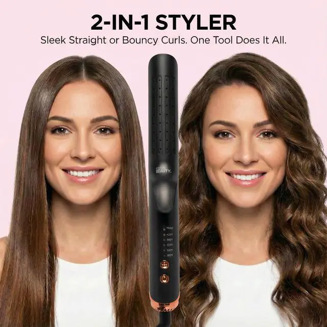 Alt view image 2 of 7 - 360° Airflow Styler Curling Iron | 2-in-1 Hair Straightener and Curler with Cool Air Flow Vents | Professional Flat Iron with Ionic Wand to Lock in Curls for Long & Short Hair, Black