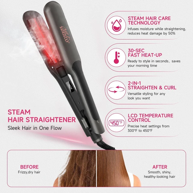 Alt view image 2 of 7 - 2" Wide Hair Straightener Professional Steam Flat Iron