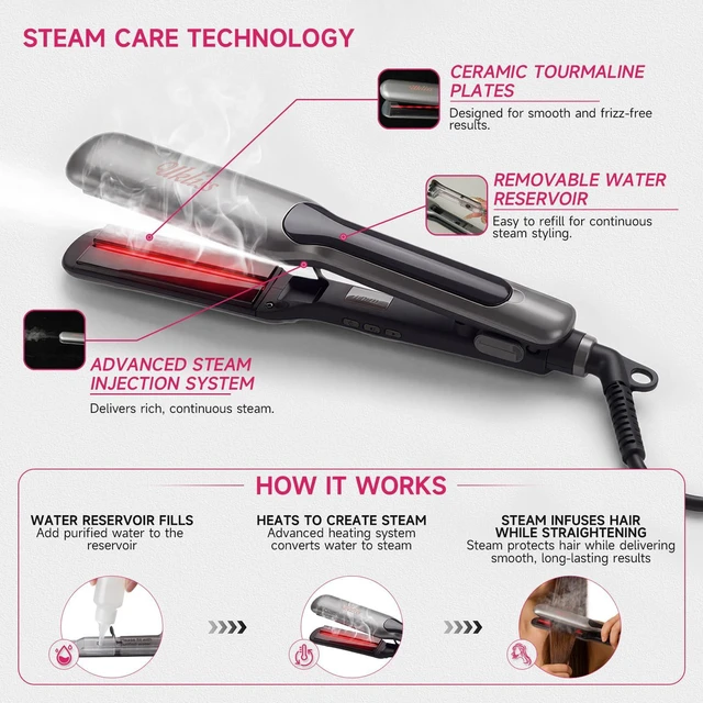 Alt view image 4 of 7 - 2" Wide Hair Straightener Professional Steam Flat Iron