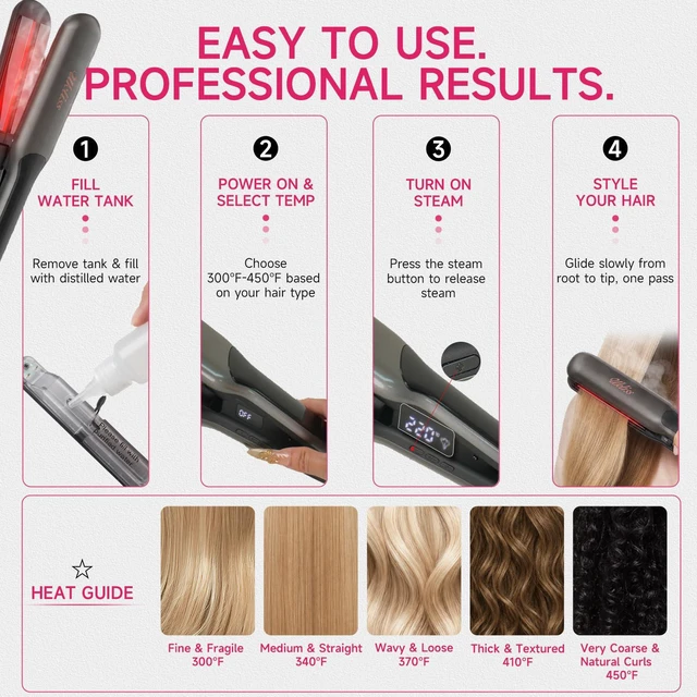Alt view image 7 of 7 - 2" Wide Hair Straightener Professional Steam Flat Iron