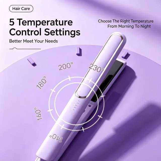 Alt view image 2 of 7 - Hair Straightener & Curler 2-in-1, 5 Heat Settings Ceramic Flat Iron for Women, Fast Heating Styling Tool for Curly Black Hair with Cool-Touch Tip & Travel Lock (Lavender)