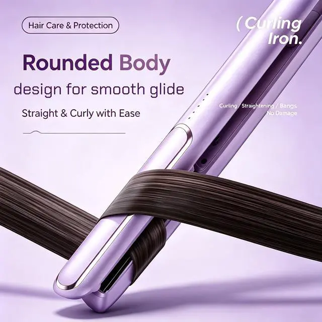 Alt view image 3 of 7 - Hair Straightener & Curler 2-in-1, 5 Heat Settings Ceramic Flat Iron for Women, Fast Heating Styling Tool for Curly Black Hair with Cool-Touch Tip & Travel Lock (Lavender)