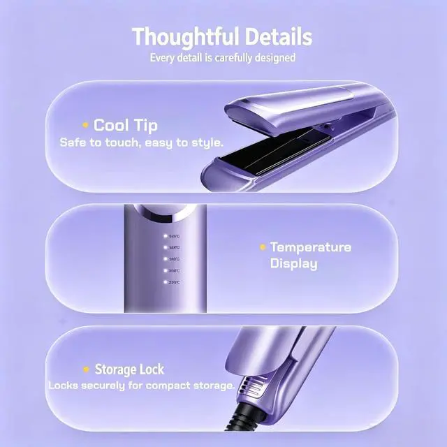 Alt view image 5 of 7 - Hair Straightener & Curler 2-in-1, 5 Heat Settings Ceramic Flat Iron for Women, Fast Heating Styling Tool for Curly Black Hair with Cool-Touch Tip & Travel Lock (Lavender)