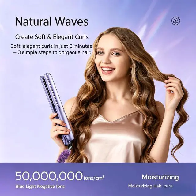 Alt view image 7 of 7 - Hair Straightener & Curler 2-in-1, 5 Heat Settings Ceramic Flat Iron for Women, Fast Heating Styling Tool for Curly Black Hair with Cool-Touch Tip & Travel Lock (Lavender)