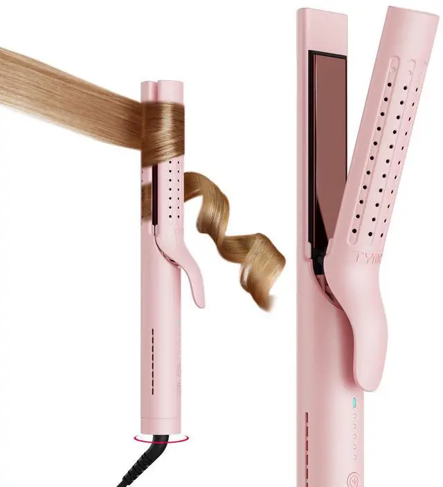 Main image of Airflow 2.0 Curling Iron Flat Iron - Hair Straightener and Curler 2 in 1, 1.25 Inch Curling Wand for Long Short Hair, Dual Voltage for Travel, 54 Million Ionic, Anti-Tangle, 5 Temps, Pink