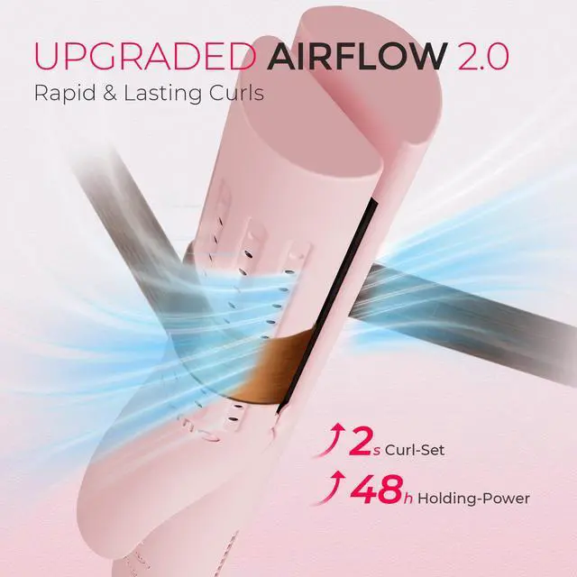 Alt view image 2 of 7 - Airflow 2.0 Curling Iron Flat Iron - Hair Straightener and Curler 2 in 1, 1.25 Inch Curling Wand for Long Short Hair, Dual Voltage for Travel, 54 Million Ionic, Anti-Tangle, 5 Temps, Pink