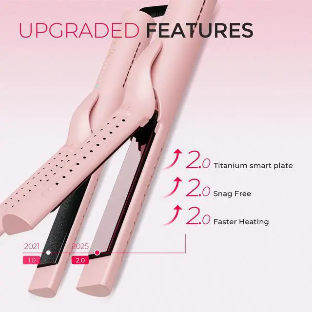 Alt view image 6 of 7 - Airflow 2.0 Curling Iron Flat Iron - Hair Straightener and Curler 2 in 1, 1.25 Inch Curling Wand for Long Short Hair, Dual Voltage for Travel, 54 Million Ionic, Anti-Tangle, 5 Temps, Pink