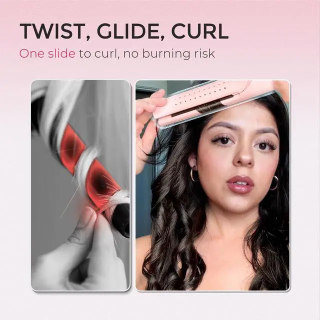 Alt view image 7 of 7 - Airflow 2.0 Curling Iron Flat Iron - Hair Straightener and Curler 2 in 1, 1.25 Inch Curling Wand for Long Short Hair, Dual Voltage for Travel, 54 Million Ionic, Anti-Tangle, 5 Temps, Pink