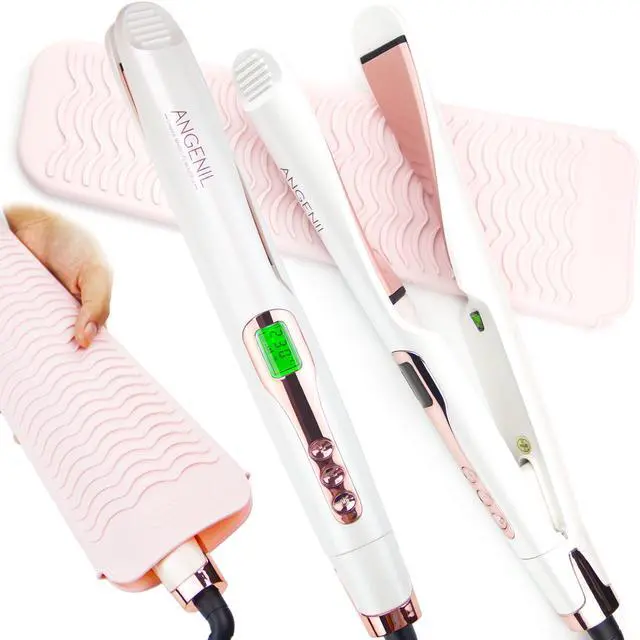 Main image of Pro Tourmaline Ceramic Twist Hair Straightener, Dual Voltage Flat Iron Curling Iron in One, Round Flat Iron with Silicone Heat Resistant Mat, LCD Display, 11 Adjustable Temp, 20S Fast Heating