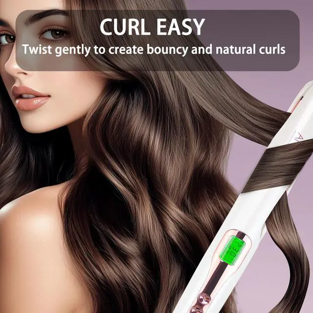 Alt view image 3 of 7 - Pro Tourmaline Ceramic Twist Hair Straightener, Dual Voltage Flat Iron Curling Iron in One, Round Flat Iron with Silicone Heat Resistant Mat, LCD Display, 11 Adjustable Temp, 20S Fast Heating