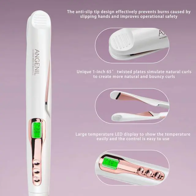 Alt view image 5 of 7 - Pro Tourmaline Ceramic Twist Hair Straightener, Dual Voltage Flat Iron Curling Iron in One, Round Flat Iron with Silicone Heat Resistant Mat, LCD Display, 11 Adjustable Temp, 20S Fast Heating