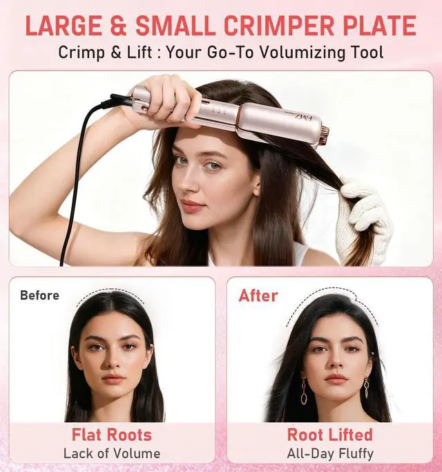 Alt view image 4 of 7 - Flat Iron Hair Straightener, Titanium Ceramic Hair Straighteners for Women, Dual Voltage Professional Travel Flat Iron with 10s Fast Heat, for Straightening, Volumizing, Root Lift, Curling, Pink