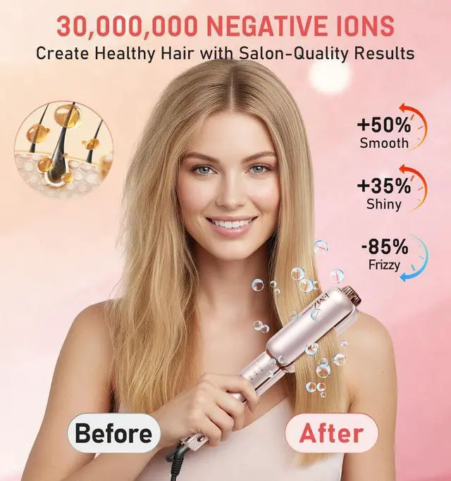 Alt view image 7 of 7 - Flat Iron Hair Straightener, Titanium Ceramic Hair Straighteners for Women, Dual Voltage Professional Travel Flat Iron with 10s Fast Heat, for Straightening, Volumizing, Root Lift, Curling, Pink
