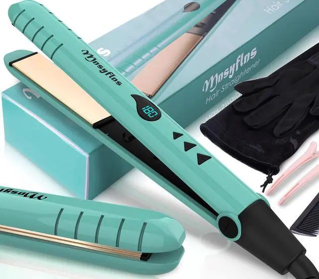 Main image of 2 in 1 Hair Straightener and Curler-15s Fast Heating Ceramic Flat Iron, LCD Temp Display, Wide Plates for Short/Long Hair, Portable Travel Straightener with Heat-Resistant Glove & Clips,Green