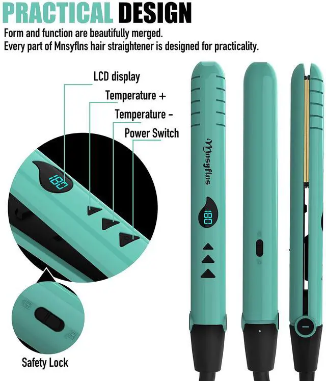 Alt view image 2 of 7 - 2 in 1 Hair Straightener and Curler-15s Fast Heating Ceramic Flat Iron, LCD Temp Display, Wide Plates for Short/Long Hair, Portable Travel Straightener with Heat-Resistant Glove & Clips,Green