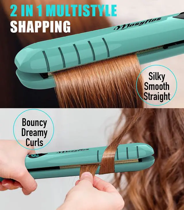 Alt view image 3 of 7 - 2 in 1 Hair Straightener and Curler-15s Fast Heating Ceramic Flat Iron, LCD Temp Display, Wide Plates for Short/Long Hair, Portable Travel Straightener with Heat-Resistant Glove & Clips,Green