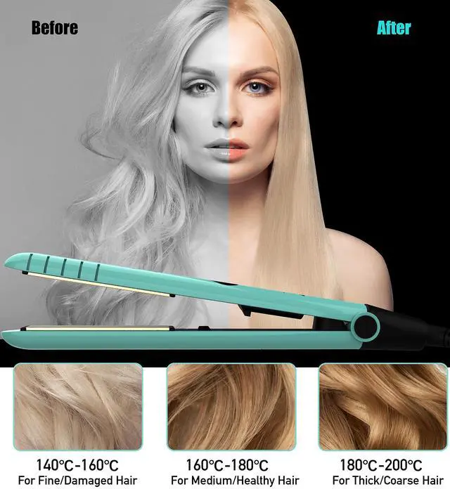 Alt view image 6 of 7 - 2 in 1 Hair Straightener and Curler-15s Fast Heating Ceramic Flat Iron, LCD Temp Display, Wide Plates for Short/Long Hair, Portable Travel Straightener with Heat-Resistant Glove & Clips,Green
