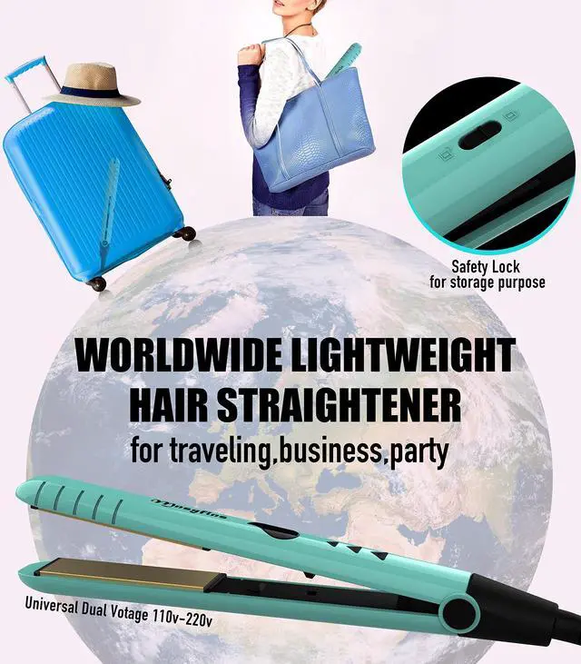 Alt view image 7 of 7 - 2 in 1 Hair Straightener and Curler-15s Fast Heating Ceramic Flat Iron, LCD Temp Display, Wide Plates for Short/Long Hair, Portable Travel Straightener with Heat-Resistant Glove & Clips,Green