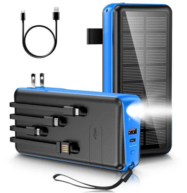 Main image of Portable Charger with Built in Cable and Wall Plug 50000mAh PD30W Fast Charging Solar Power Bank with 5 Output & 2 Input Dual LED Flashlights Phone Holder External Battery Pack