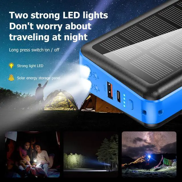 Alt view image 4 of 6 - Portable Charger with Built in Cable and Wall Plug 50000mAh PD30W Fast Charging Solar Power Bank with 5 Output & 2 Input Dual LED Flashlights Phone Holder External Battery Pack