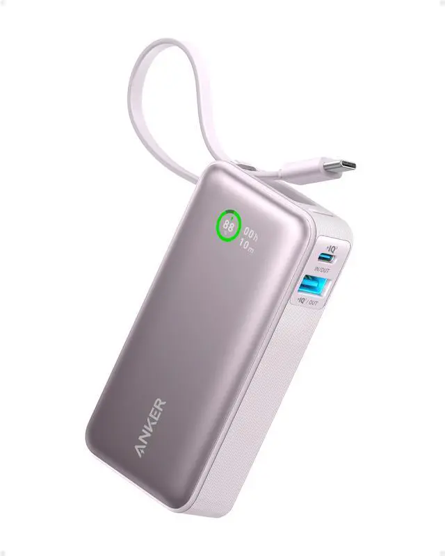 Main image of Nano Power Bank, 10,000mAh Portable Charger with Built-in USB-C Cable, 30W Recharging, 30W Max Output with USB-C&A, for iPhone 17/16 / 15 Series, MacBook, Galaxy, AirPods, and More