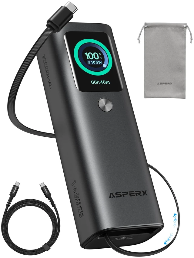 Main image of Laptop Power Bank, 165W 20,000mAh Retractable Cable Aluminum Unibody | TFT Display Portable Charger Power Bank, Battery Bank for MacBook Pro/Air/iPhone 18 Pro/iPad/S26 Ultra/Dell/HP(TSA-Approved)
