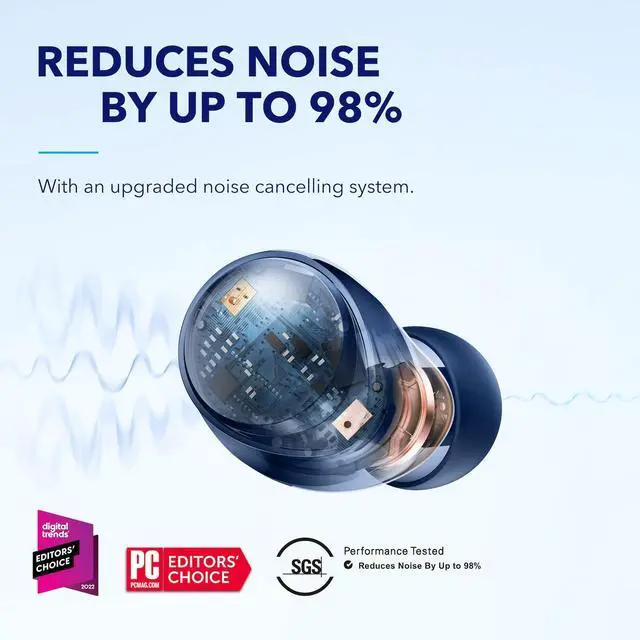 Alt view image 2 of 7 - Space A40 Auto-Adjustable Active Noise Cancelling Wireless Earbuds, Reduce Noise by Up to 98%, 50H Playtime, Hi-Res Sound, Comfortable Fit, App Customization, Wireless Charge (Blue)