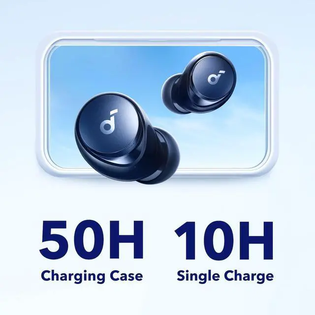 Alt view image 4 of 7 - Space A40 Auto-Adjustable Active Noise Cancelling Wireless Earbuds, Reduce Noise by Up to 98%, 50H Playtime, Hi-Res Sound, Comfortable Fit, App Customization, Wireless Charge (Blue)